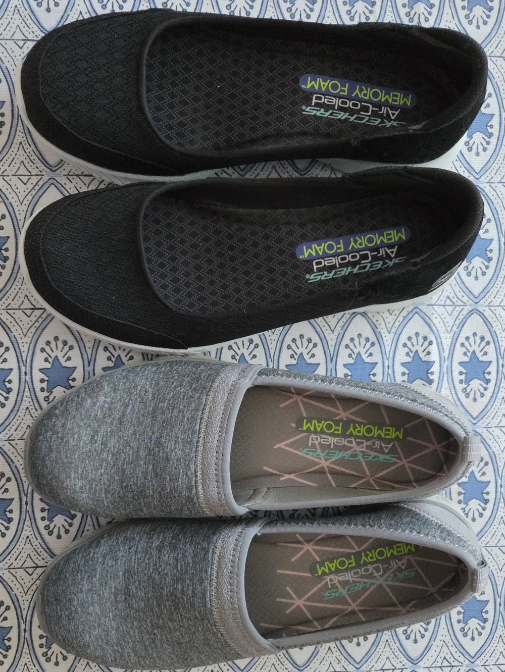 Skechers Slip-On Memory Foam Flats in Black and Gray